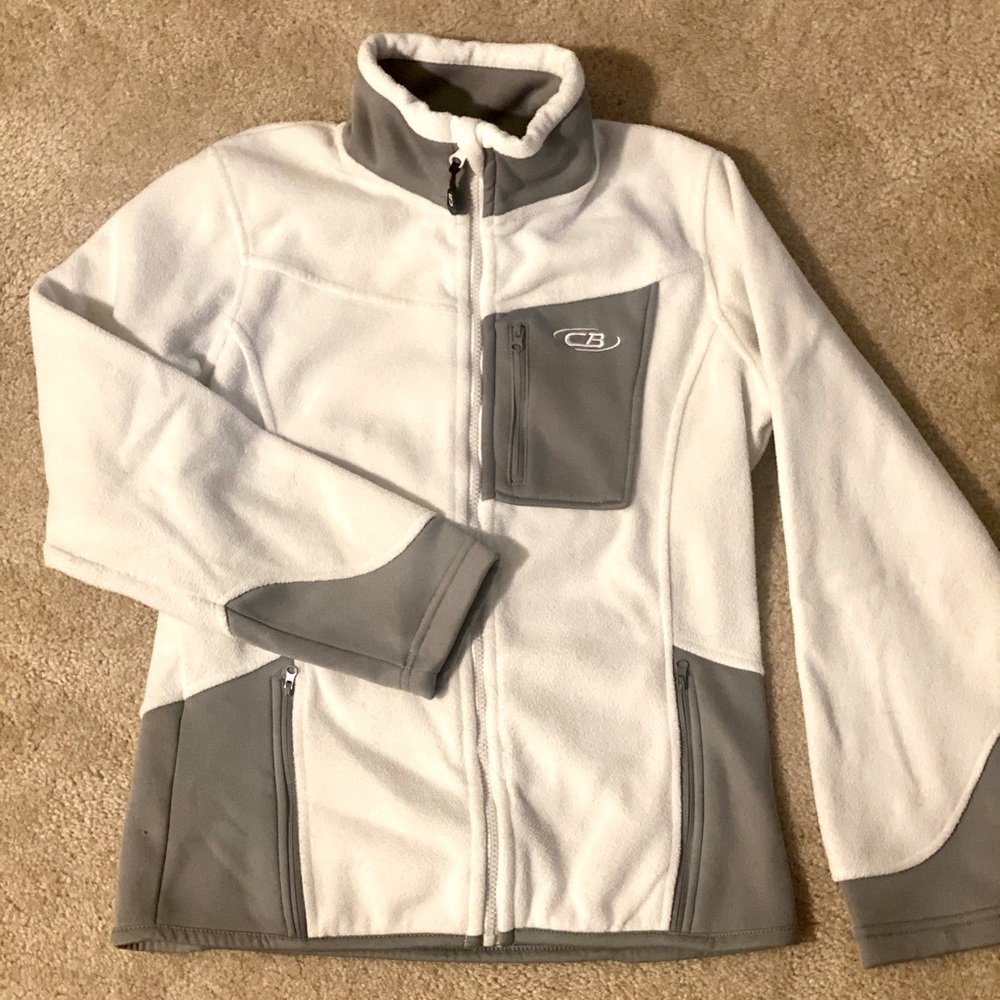 White zip up fleece sweat shirt